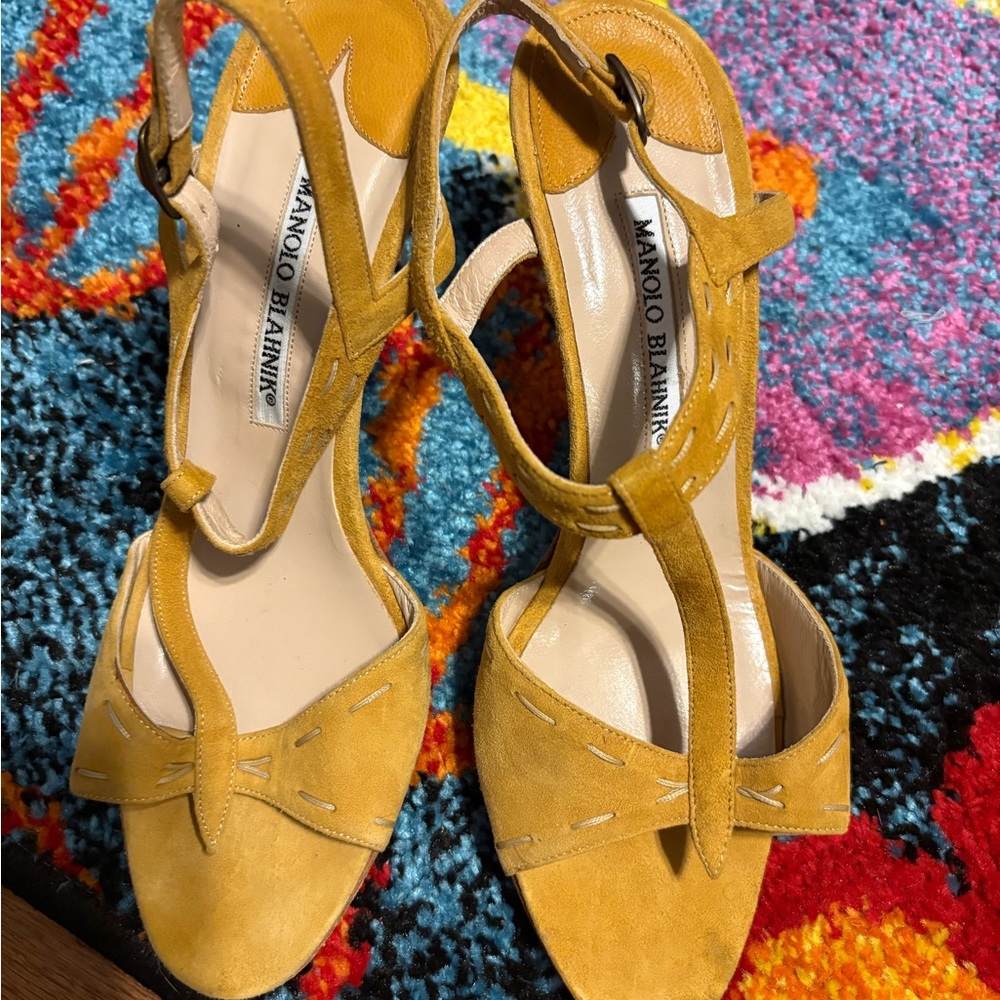 Manolo Blahnik Yellow Suede Heels